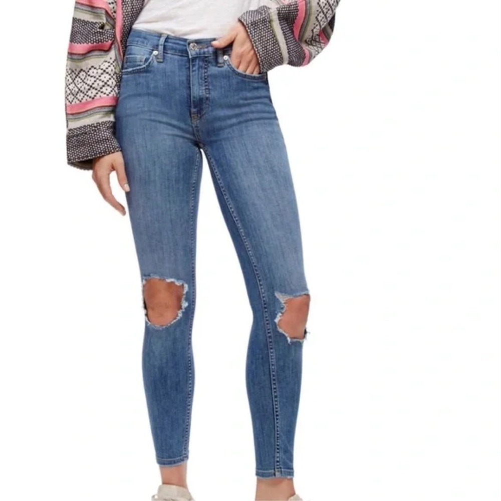 Free People Hi-Rise Skinny Busted Knee Jeans - Size 27